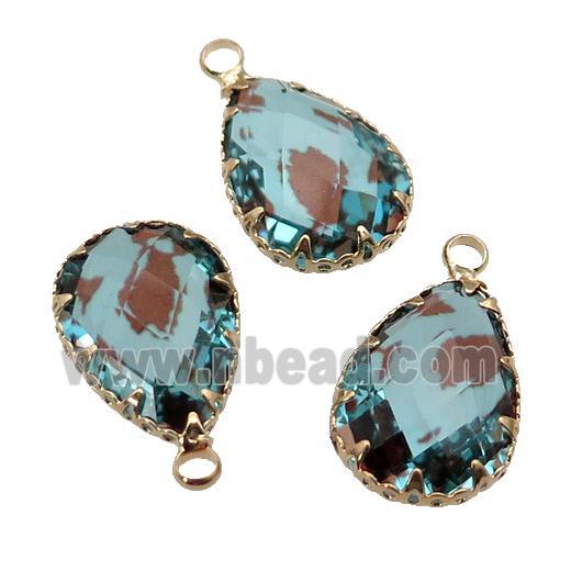 lt.blue Crystal Glass teardrop pendant, gold plated