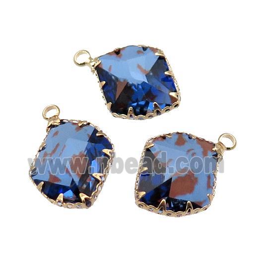 blue Crystal Glass leaf pendant, gold plated