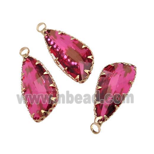 hotpink Crystal Glass teardrop pendant, gold plated