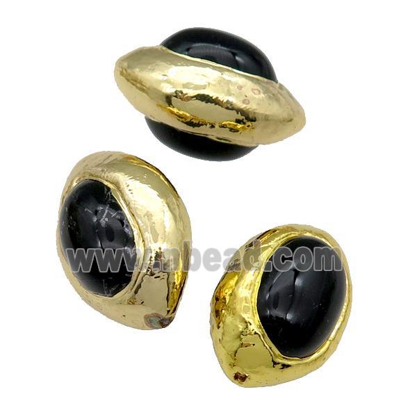 black Cat Eye Glass barrel beads, gold plated