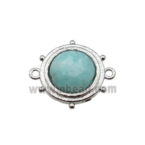green Amazonite circle connector, platinum plated