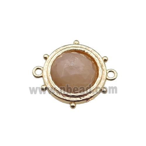 peach Sunstone circle connector, gold plated