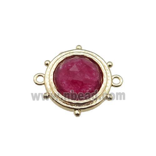 hotpink Synthetic Tourmaline circle connector, gold plated
