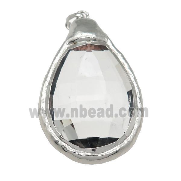 Crystal Glass teardrop pendant, silver plated