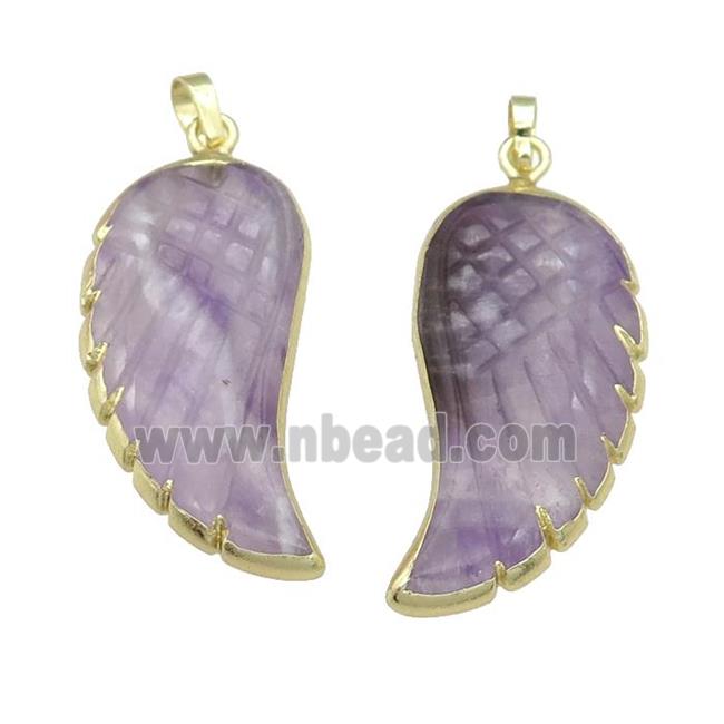 purple Amethyst angel wing pendant, gold plated