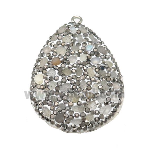 white Moonstone teardrop pendant paved rhinestone