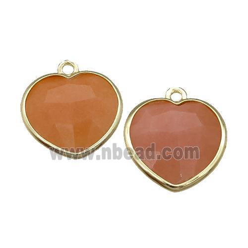 peach Sunstone heart pendant, gold plated