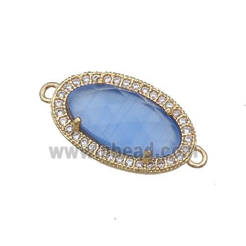 Blue Cat Eye Stone Connector Oval Gold Plated