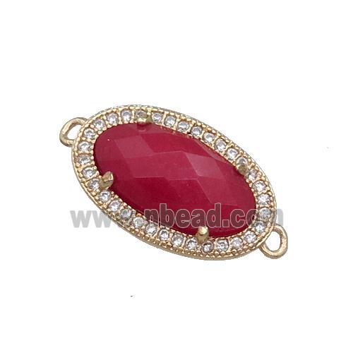Red Dye Jade Connector Oval Gold Plated