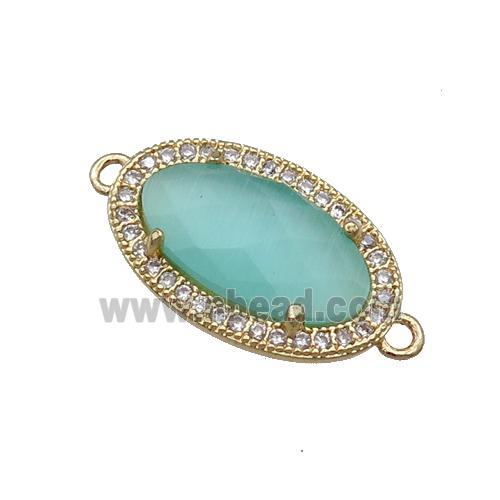 Green Cat Eye Stone Connector Oval Gold Plated