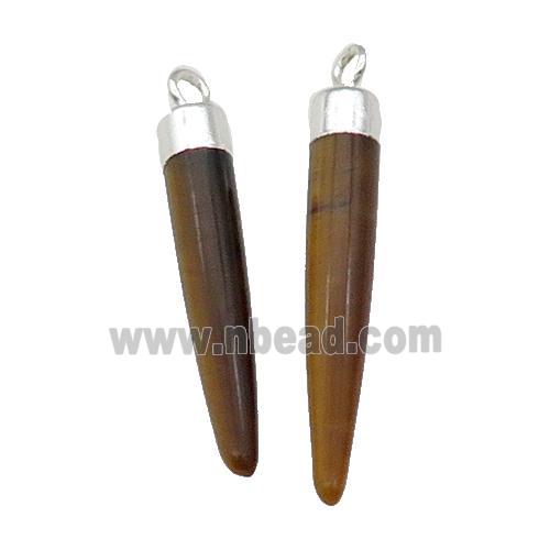 Tiger Eye Stone Bullet Pendant Silver Plated