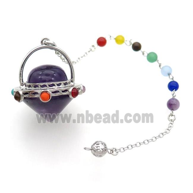 Purple Amethyst Pendulum Pendant Chakra Platinum Plated