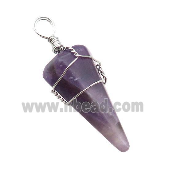 Purple Amethyst Pendulum Pendant Wire Wrapped