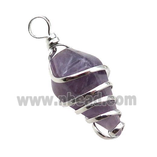 Purple Amethyst Pendulum Pendant Wire Wrapped