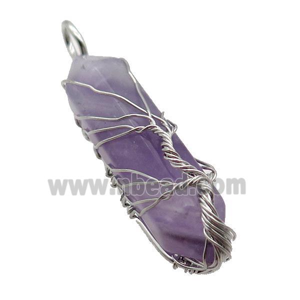 Purple Amethyst Bullet Pendant Tree Wire Wrapped