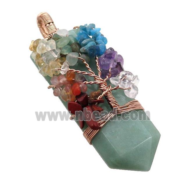 Green Aventurine Bullet Pendant Chakra Tree Rose Gold Wire Wrapped