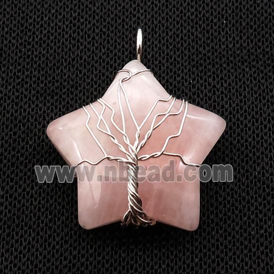 Pink Rose Quartz Star Pendant Wire Wrapped
