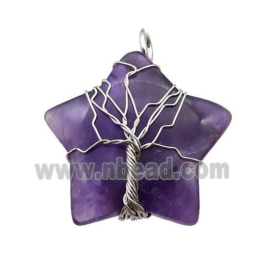 Purple Amethyst Star Pendant Wire Wrapped
