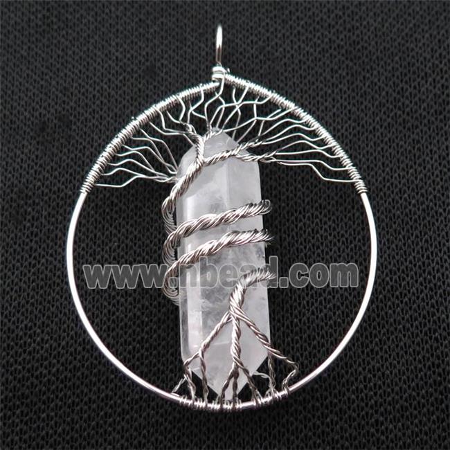 Clear Quartz Tree Of Life Pendant Alloy Wire Wrapped