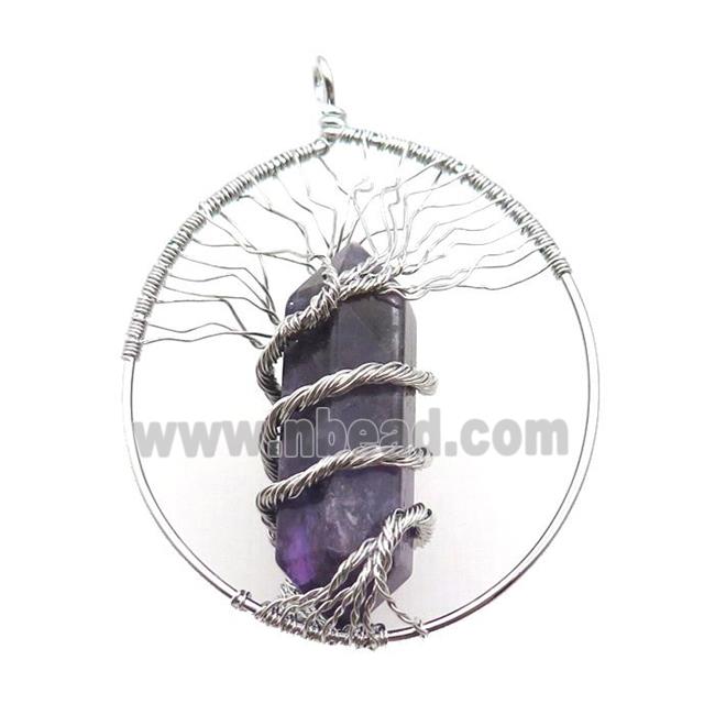 Purple Amethyst Tree Of Life Pendant Alloy Wire Wrapped