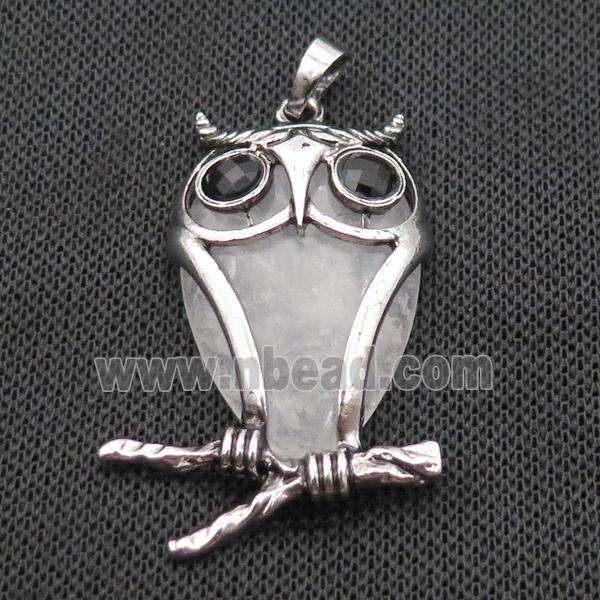 Clear Quartz Owl Pendant Alloy Antique Silver