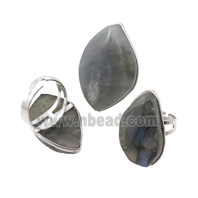 Labradorite Ring Platinum Plated Adjustable