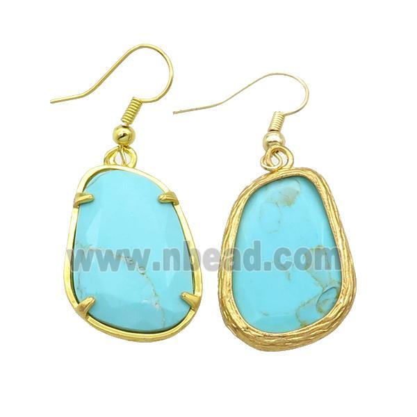 Blue Turquoise Copper Hook Earring Gold Plated