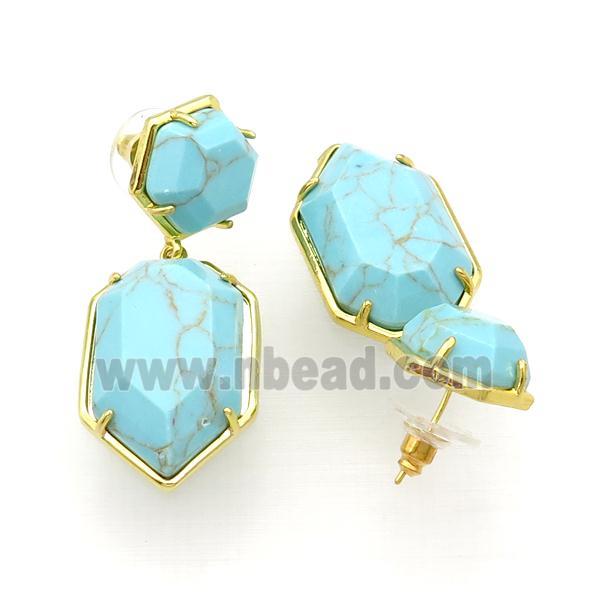 Blue Magnesite Turquoise Copper Stud Earring Gold Plated