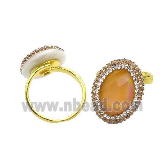 Orange Crystal Glass Copper Ring Pave Rhinestone Adjustable Gold Plated