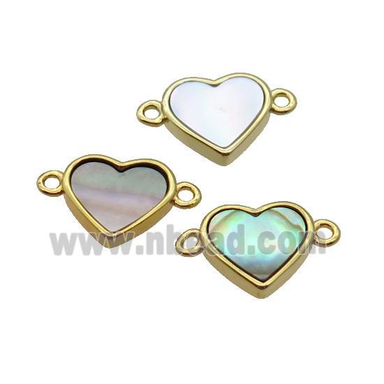 Gray Abalone Shell Heart Connector Gold Plated