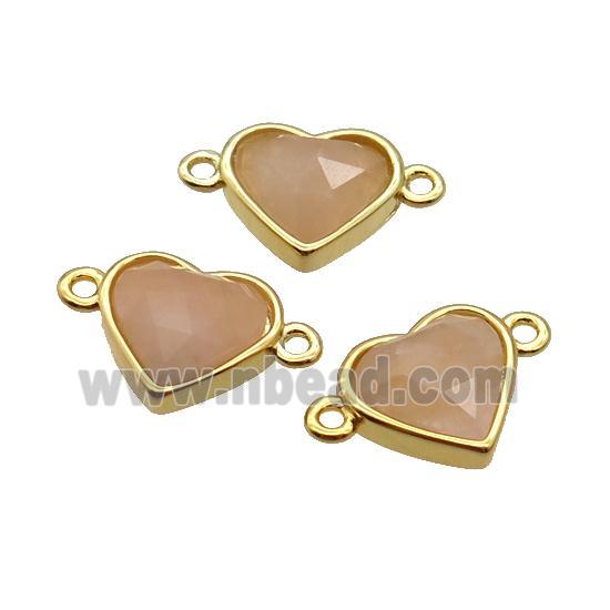 Peach Moonstone Heart Connector Gold Plated