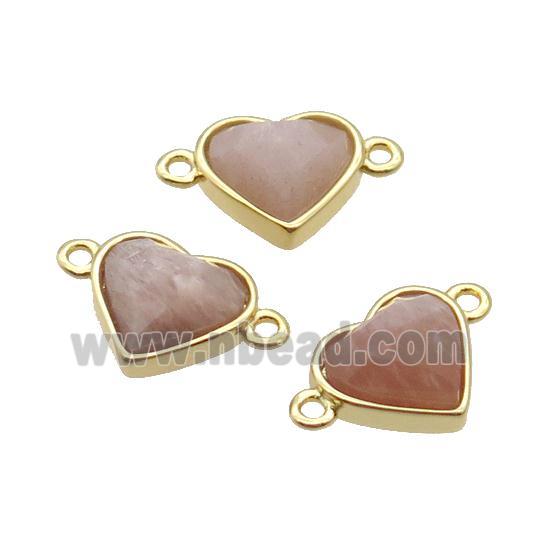 Peach Sunstone Heart Connector Gold Plated