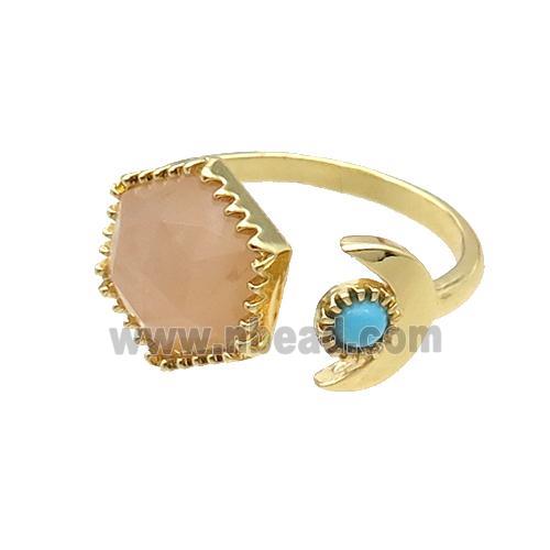 Rose Quartz Copper Ring Hexagon Gold Plated