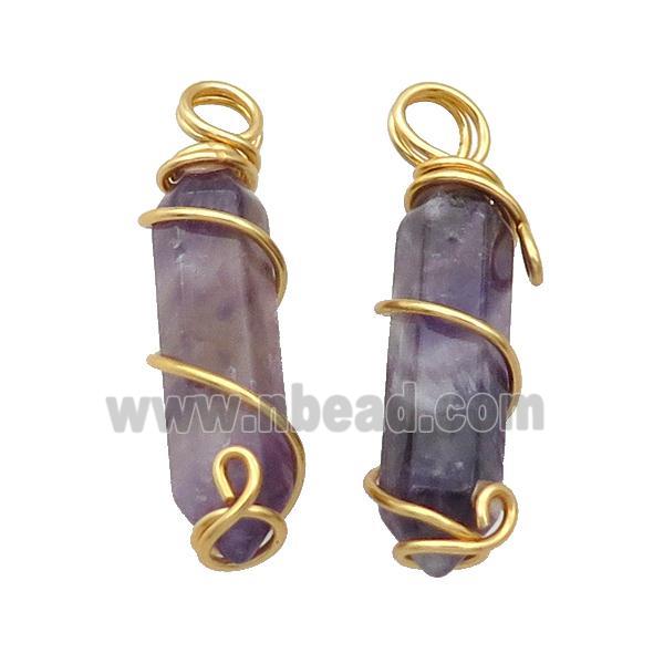 Purple Amethyst Prism Pendant Wire Wrapped