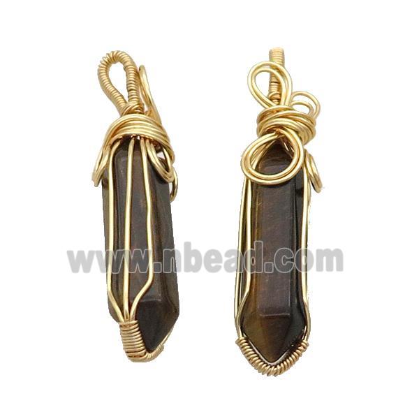 Tiger Eye Stone Prism Pendant Wire Wrapped