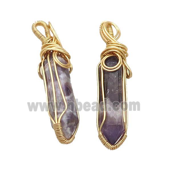 Purple Dogtooth Amethyst Prism Pendant Wire Wrapped