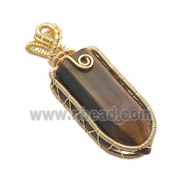 Tiger Eye Stone Bullet Pendant Wire Wrapped