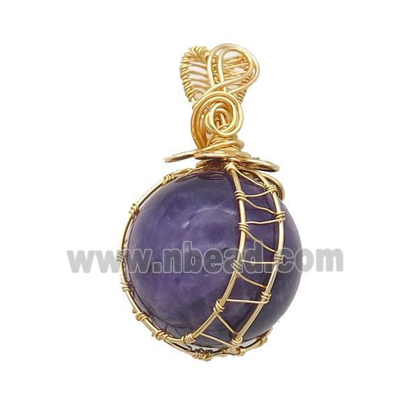 Purple Amethyst Pendant Round Wire Wrapped