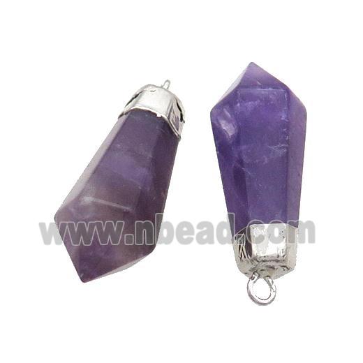 Purple Amethyst Pendulum Pendant Shiny Silver Plated