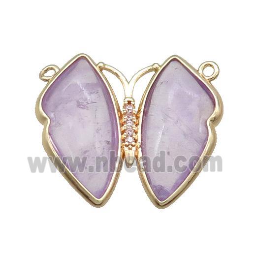 Purple Amethyst Butterfly Pendant With 2loops Copper Gold Plated