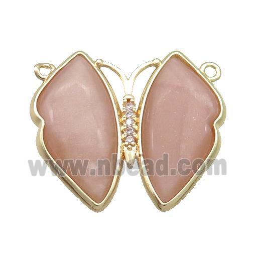 Peach Moonstone Butterfly Pendant With 2loops Copper Gold Plated