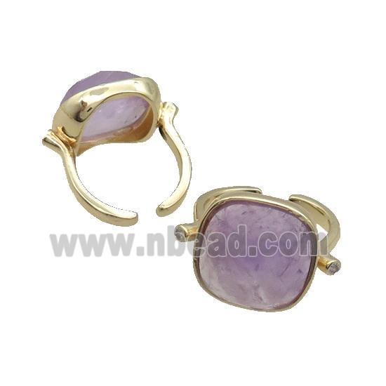 Purple Amethyst Ring Square Copper Gold Plated