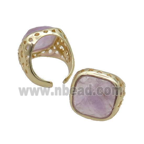 Purple Amethyst Ring Square Copper Gold Plated