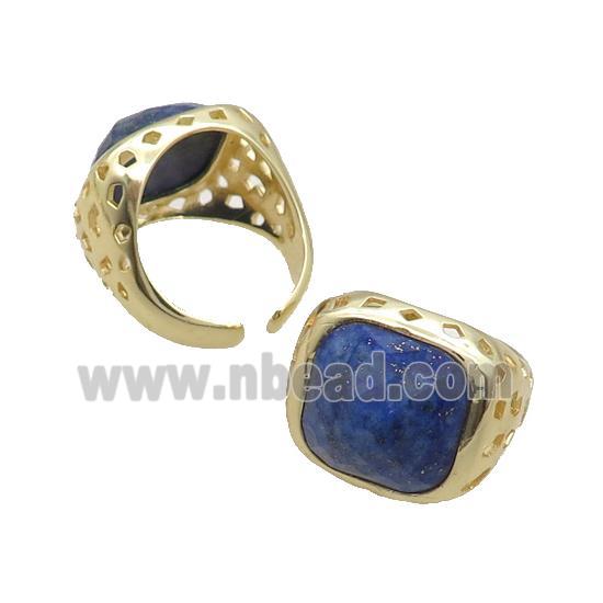 Blue Lapis Ring Square Copper Gold Plated
