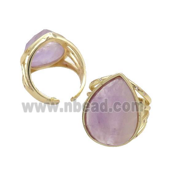 Purple Amethyst Ring Teardrop Copper Gold Plated