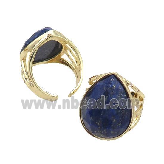 Lapis Lazuli Ring Teardrop Copper Gold Plated Lazurite