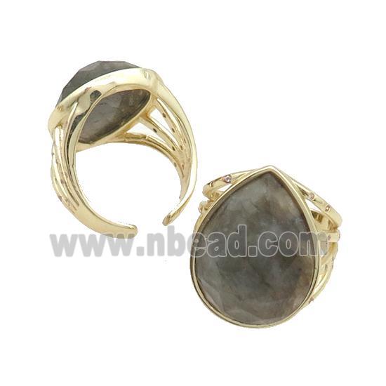 Labradorite Ring Teardrop Copper Gold Plated