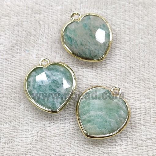 Natural Green Amazonite Heart Pendant Gold Plated