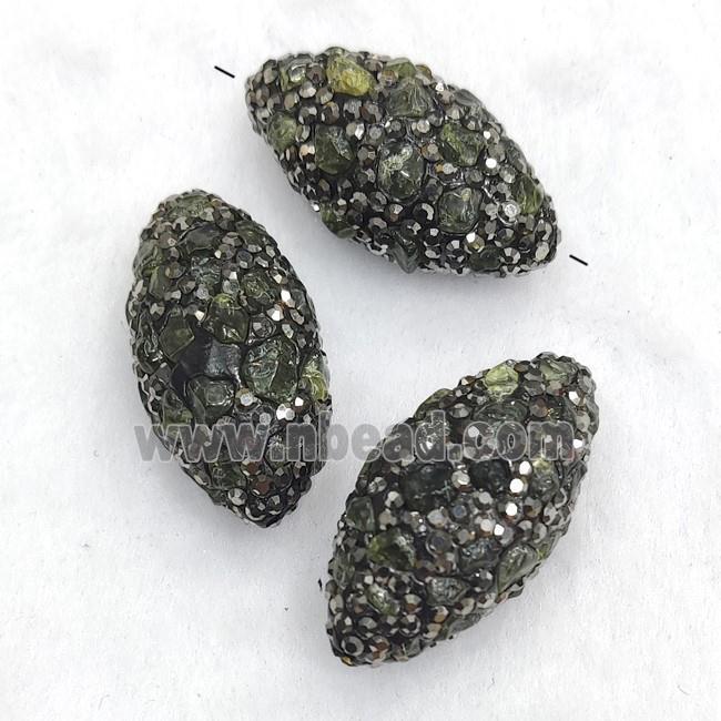 Polymer Clay Rice Beads Pave Rhinestone Green Tourmaline