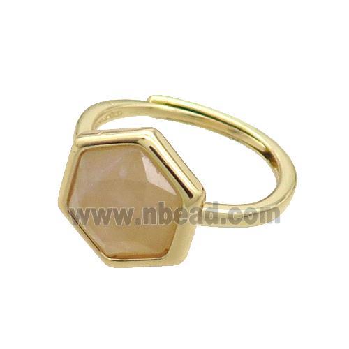 Rose Quartz Copper Ring Hexagon Adjustable Gold Plated